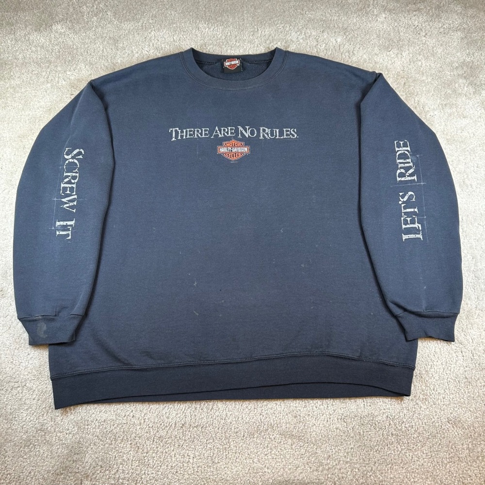 Vintage Y2K Harley Davidson Sweatshirt Mens XL Black Blue Ridge Hickory NC Biker